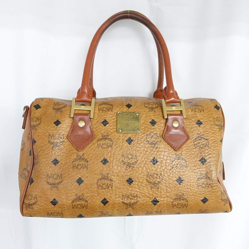 MCM Boston Bag Brown Visetos Strap
